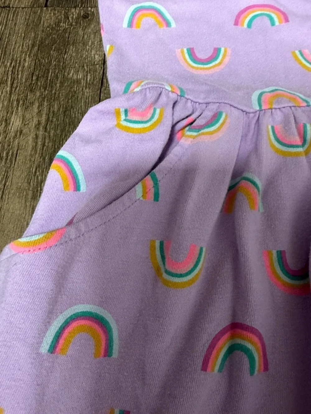 Cat & Jack Girls Lavender Rainbow Short Sleeve Dress Cotton Pocket Mid Length XL